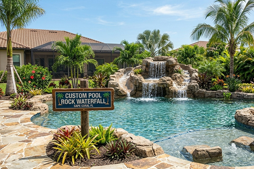 Custom Pool Rock Waterfall Cape Coral FL