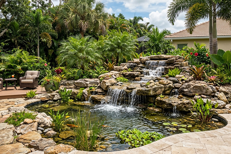 Custom Rock Waterfall Installation Bonita Springs FL