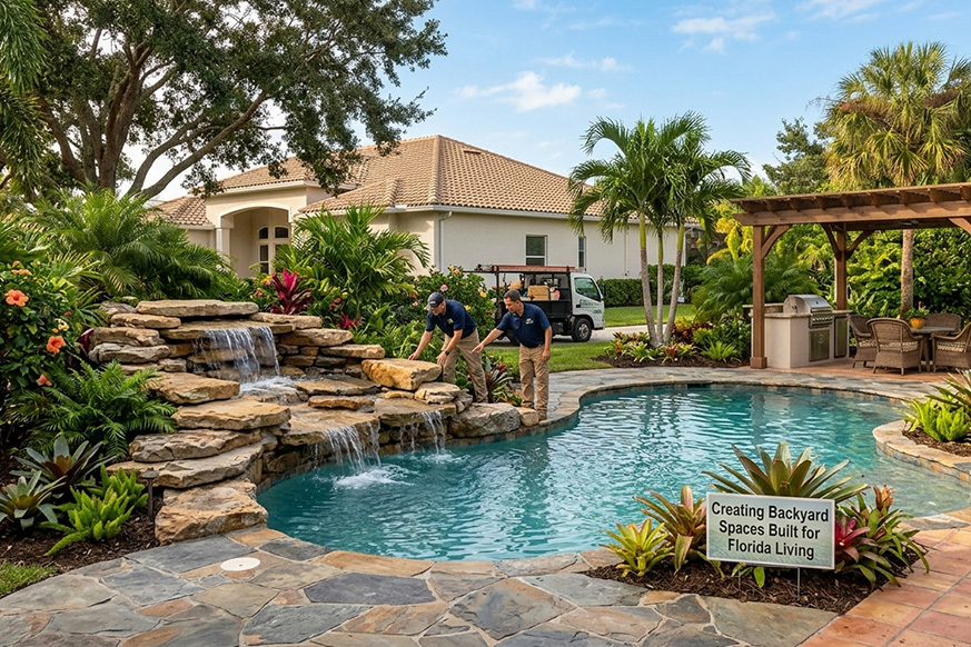Outdoor Waterfall Landscaping Contractors Lehigh Acres FL